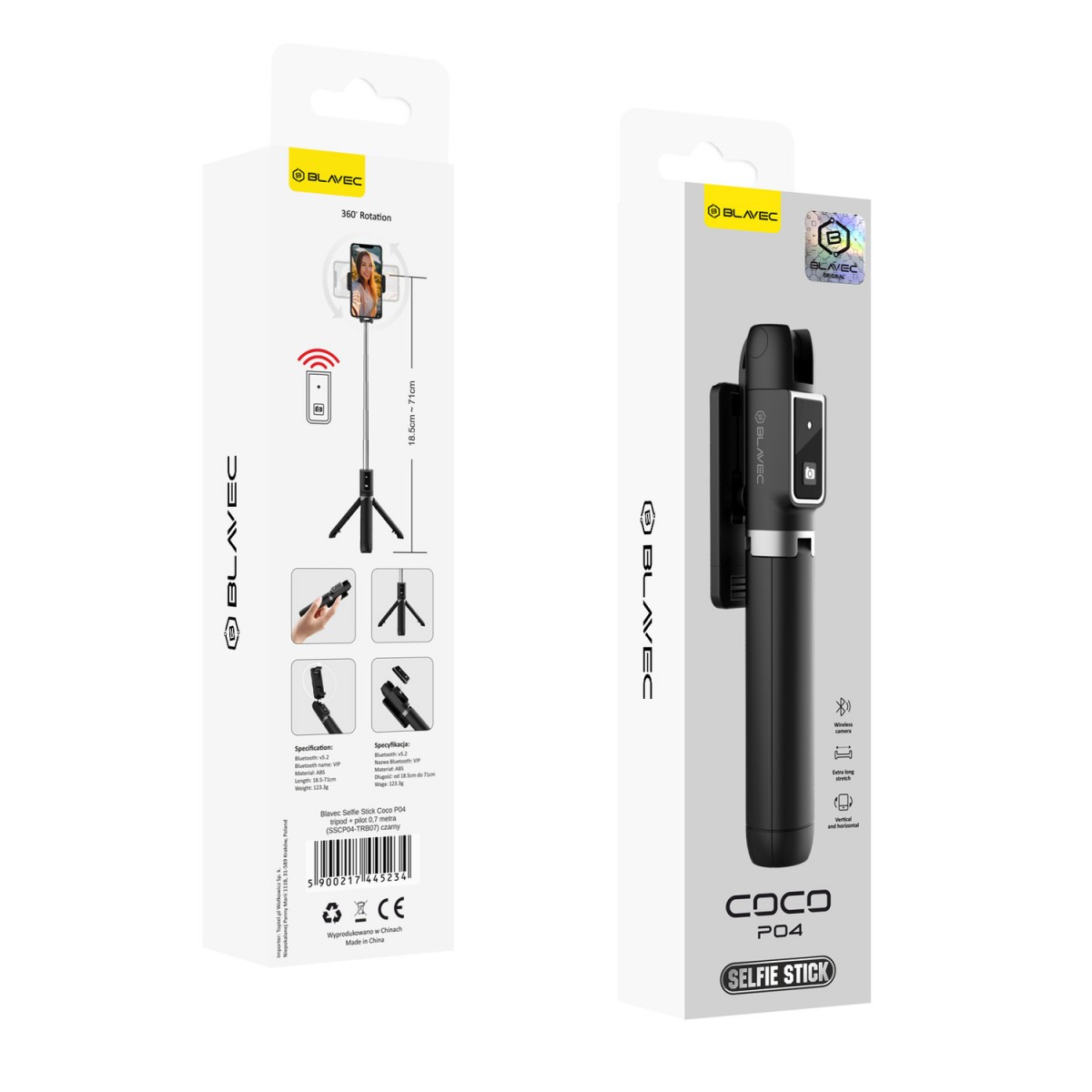 Levně Selfie tripod tyč Blavec Coco P04 Bluetooth 0,7 m (SSCP04-TRB07) černá