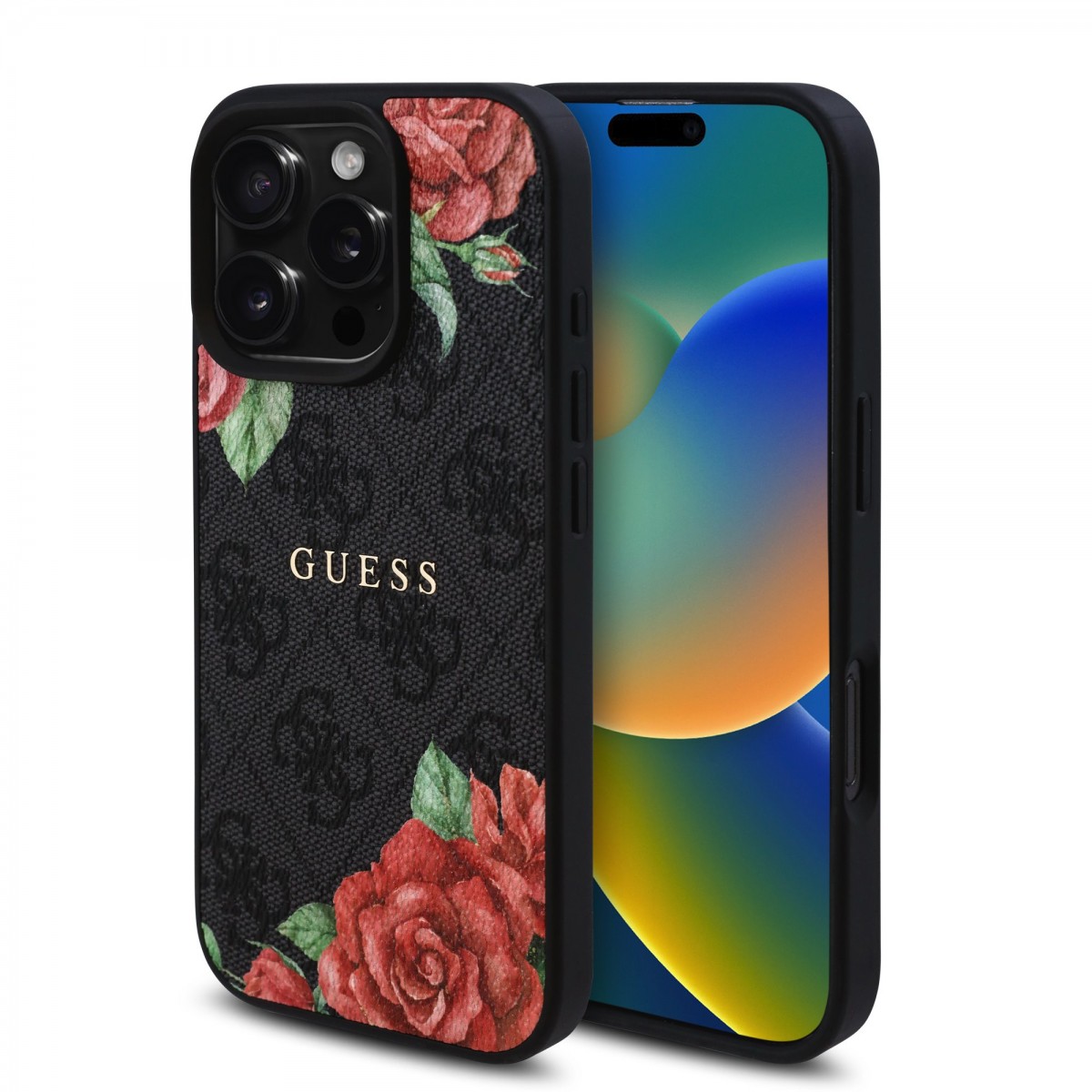 Levně Zadní kryt Guess PU Leather 4G Roses MagSafe pro iPhone 16 Pro Black