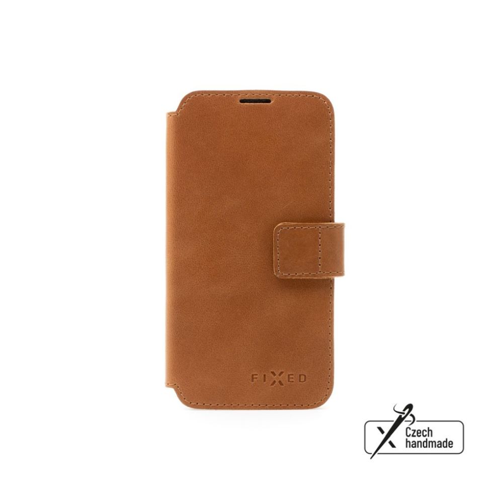 Kožené pouzdro typu kniha FIXED ProFit pro Samsung Galaxy S25, hnědé