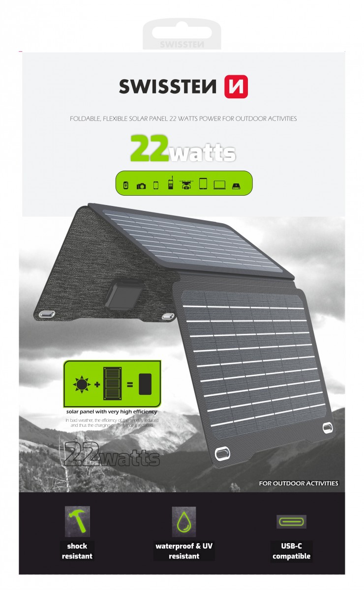 Levně Skládací solární panel Swissten 22W
