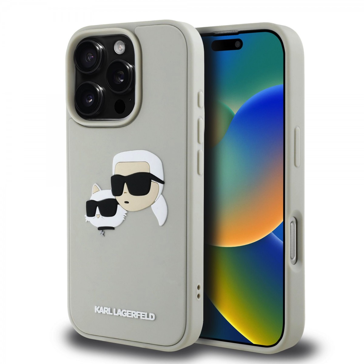 Levně Zadní kryt Karl Lagerfeld 3D Rubber Double Heads pro iPhone 16 Pro Max Beige