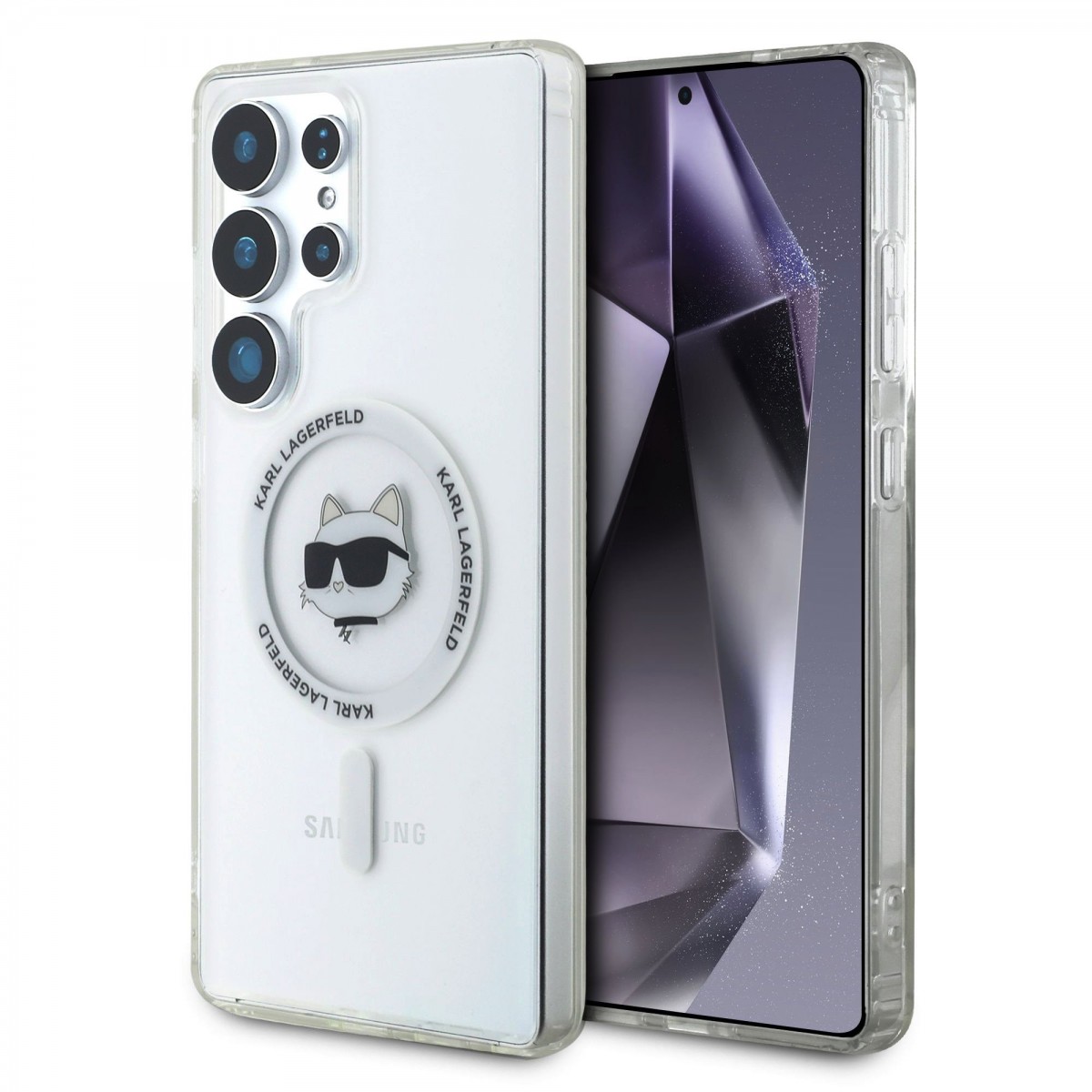 Zadní kryt Karl Lagerfeld IML Choupette Head MagSafe pro Samsung Galaxy S25 Ultra Transparent