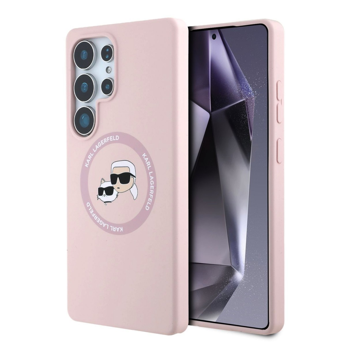 Zadní kryt Karl Lagerfeld Liquid Silicone K&amp;CH Heads MagSafe pro Samsung Galaxy S25 Ultra Pink