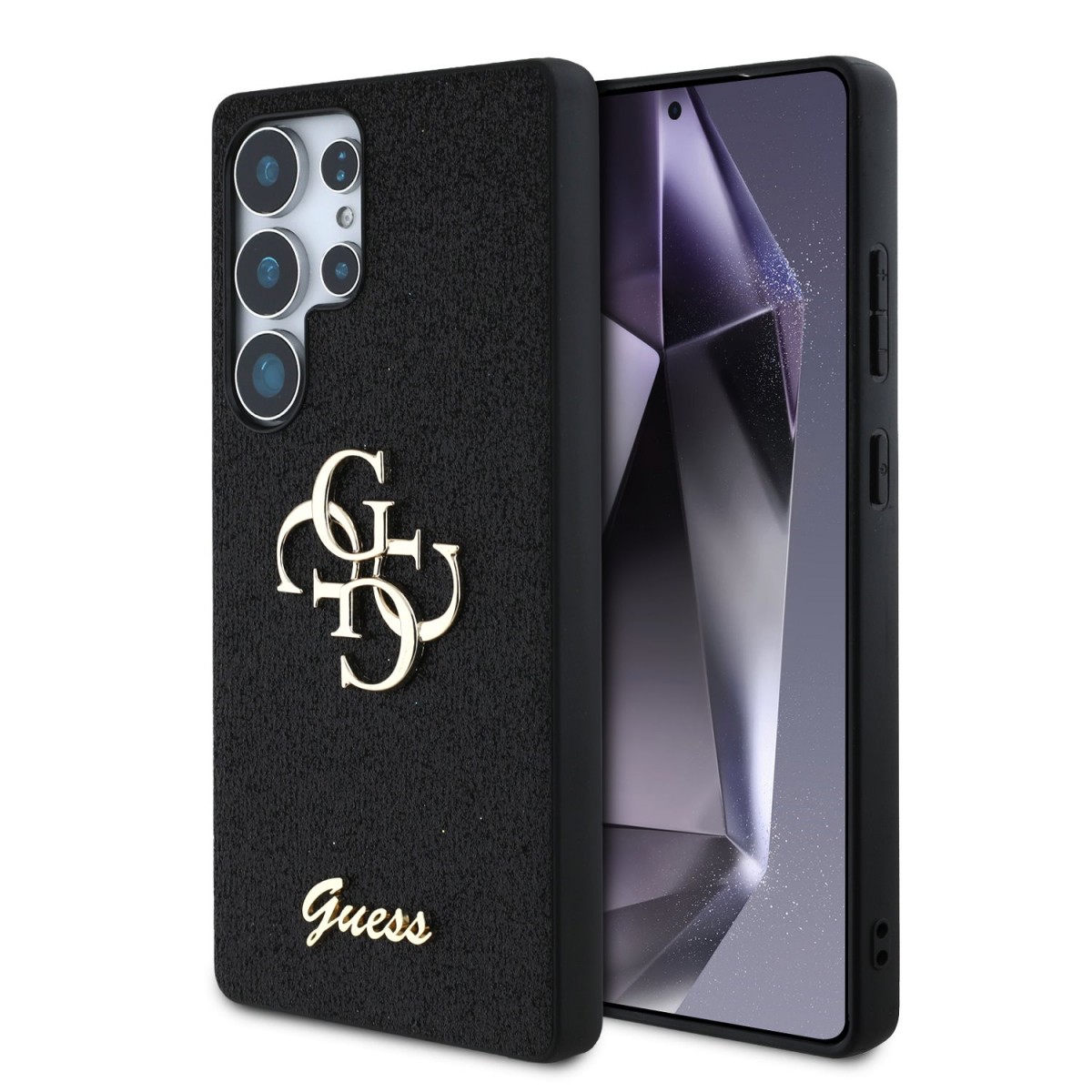 Levně Zadní kryt Guess PU Fixed Glitter 4G Metal Logo pro Samsung Galaxy S25 Ultra Black