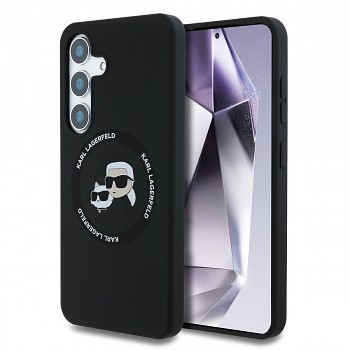Zadní kryt Karl Lagerfeld Liquid Silicone K&CH Heads MagSafe pro Samsung Galaxy S25+ Black