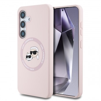 Zadní kryt Karl Lagerfeld Liquid Silicone K&CH Heads MagSafe pro Samsung Galaxy S25 Pink