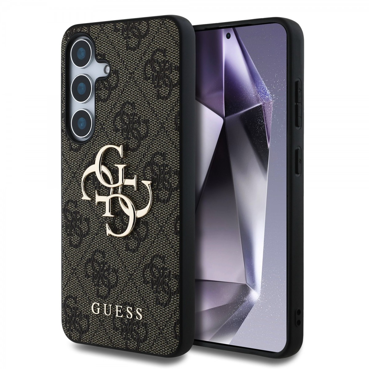 Levně Zadní kryt Guess PU 4G Metal Logo pro Samsung Galaxy S25 Brown