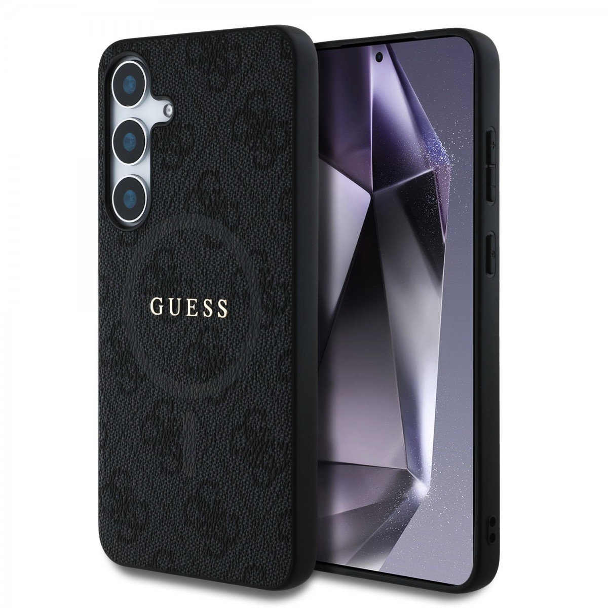 Levně Zadní kryt Guess PU Leather 4G Colored Ring MagSafe pro Samsung Galaxy S25 Black