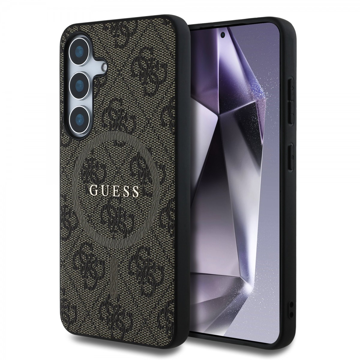 Levně Zadní kryt Guess PU Leather 4G Colored Ring MagSafe pro Samsung Galaxy S25 Brown