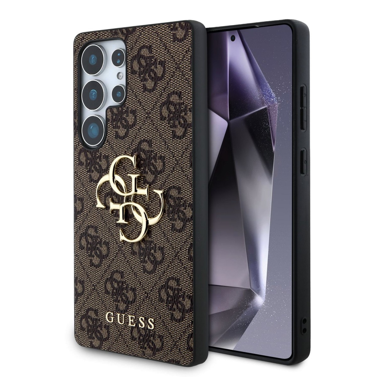 Levně Zadní kryt Guess PU 4G Metal Logo pro Samsung Galaxy S25 Ultra Brown