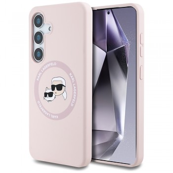 Originální zadní kryt KARL LAGERFELD Silicone Double Heads And Circle Magsafe pro Samsung Galaxy S25 Plus pink