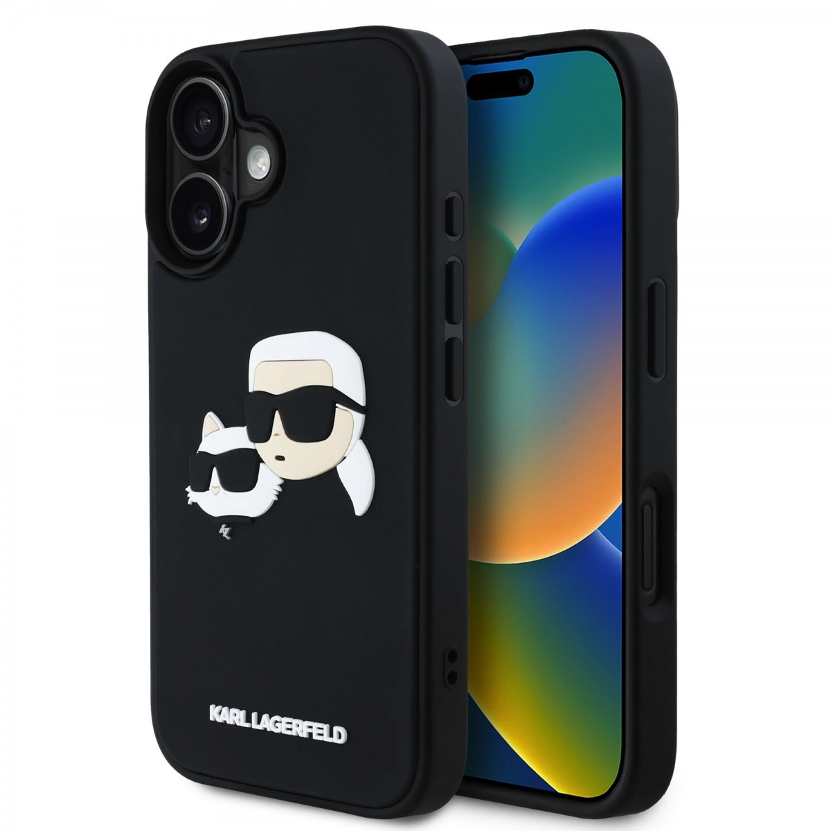 Levně Zadní kryt Karl Lagerfeld 3D Rubber Double Heads pro iPhone 16 Black