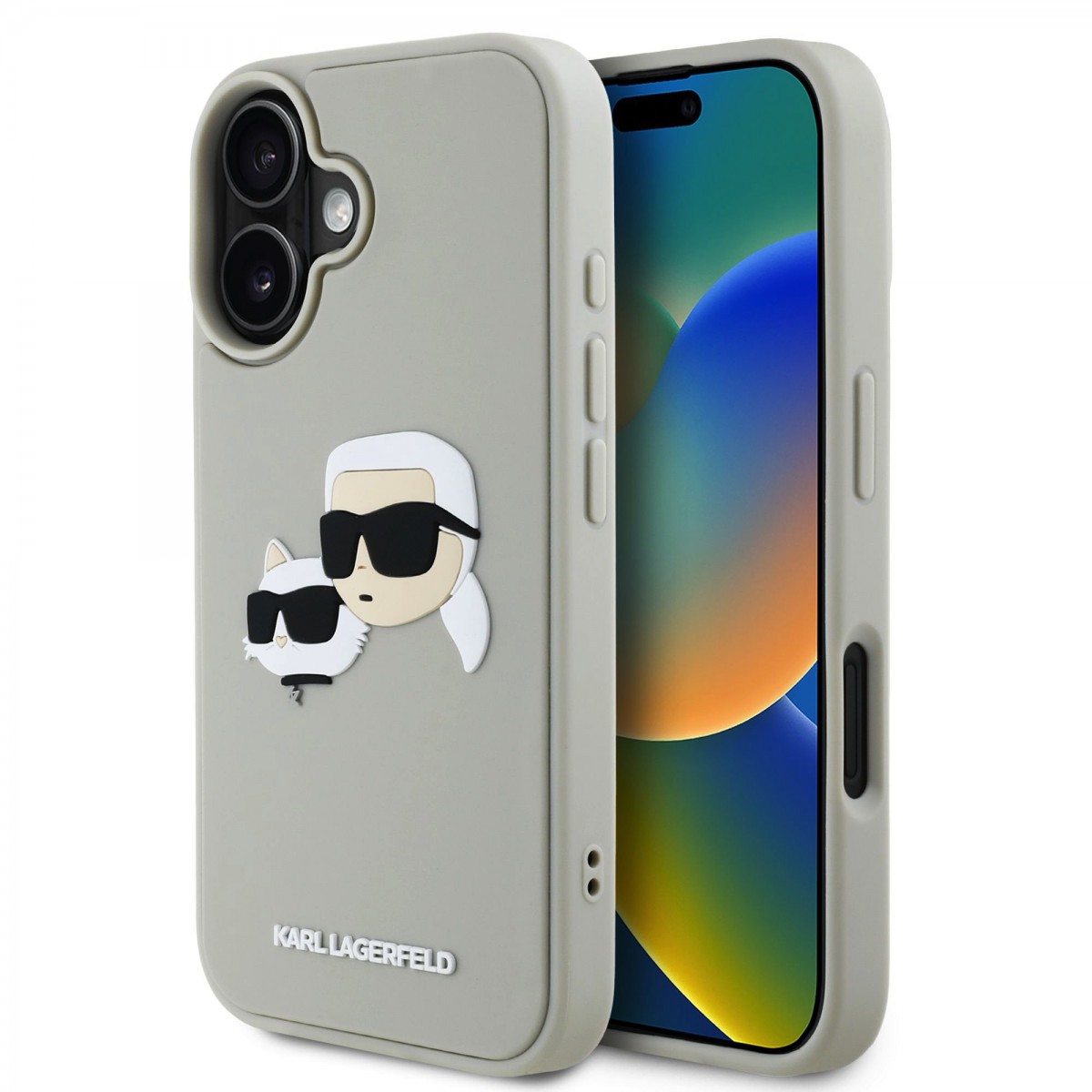Levně Zadní kryt Karl Lagerfeld 3D Rubber Double Heads pro iPhone 16 Beige