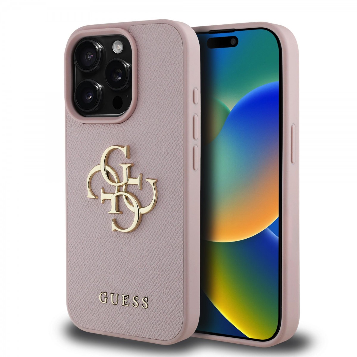 Levně Zadní kryt Guess PU Grained 4G Metal Logo pro iPhone 15 Pro Pink