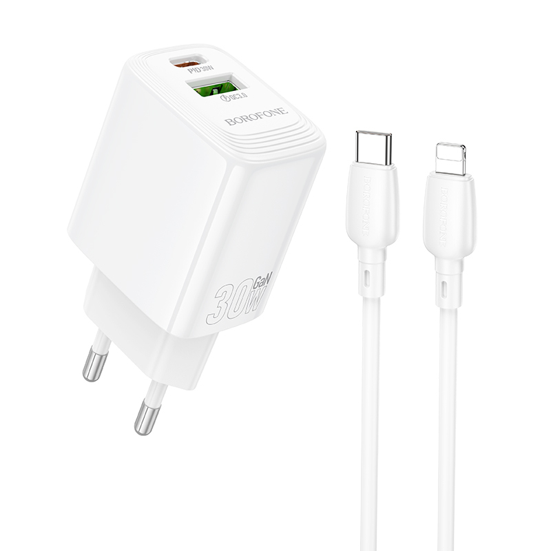 Levně Rychlonabíječka Borofone BN29 Fuente s datovým kabelem Lightning 30W Dual bílá