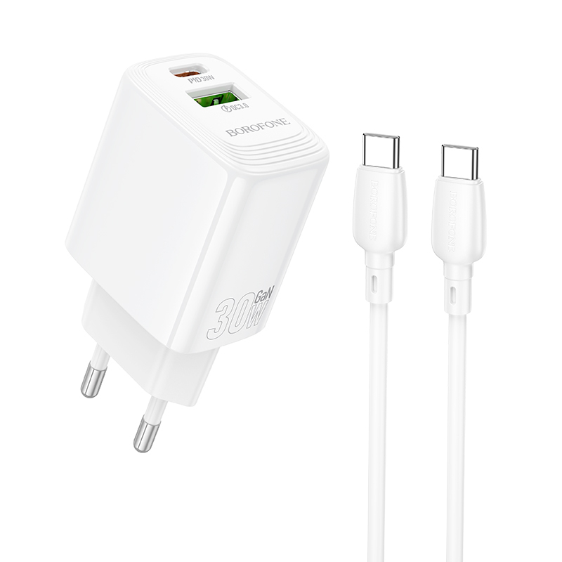 Levně Rychlonabíječka Borofone BN29 Fuente s datovým kabelem USB-C 30W Dual bílá