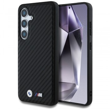 Originální zadní kryt BMW Leather Carbon MagSafe pro Samsung Galaxy S25 černý