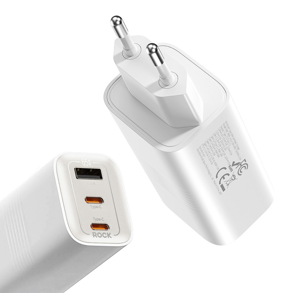 Levně Adaptér Rock Ice2Cube GaN s funkcí rychlonabíjení PD 65W 3A bílý