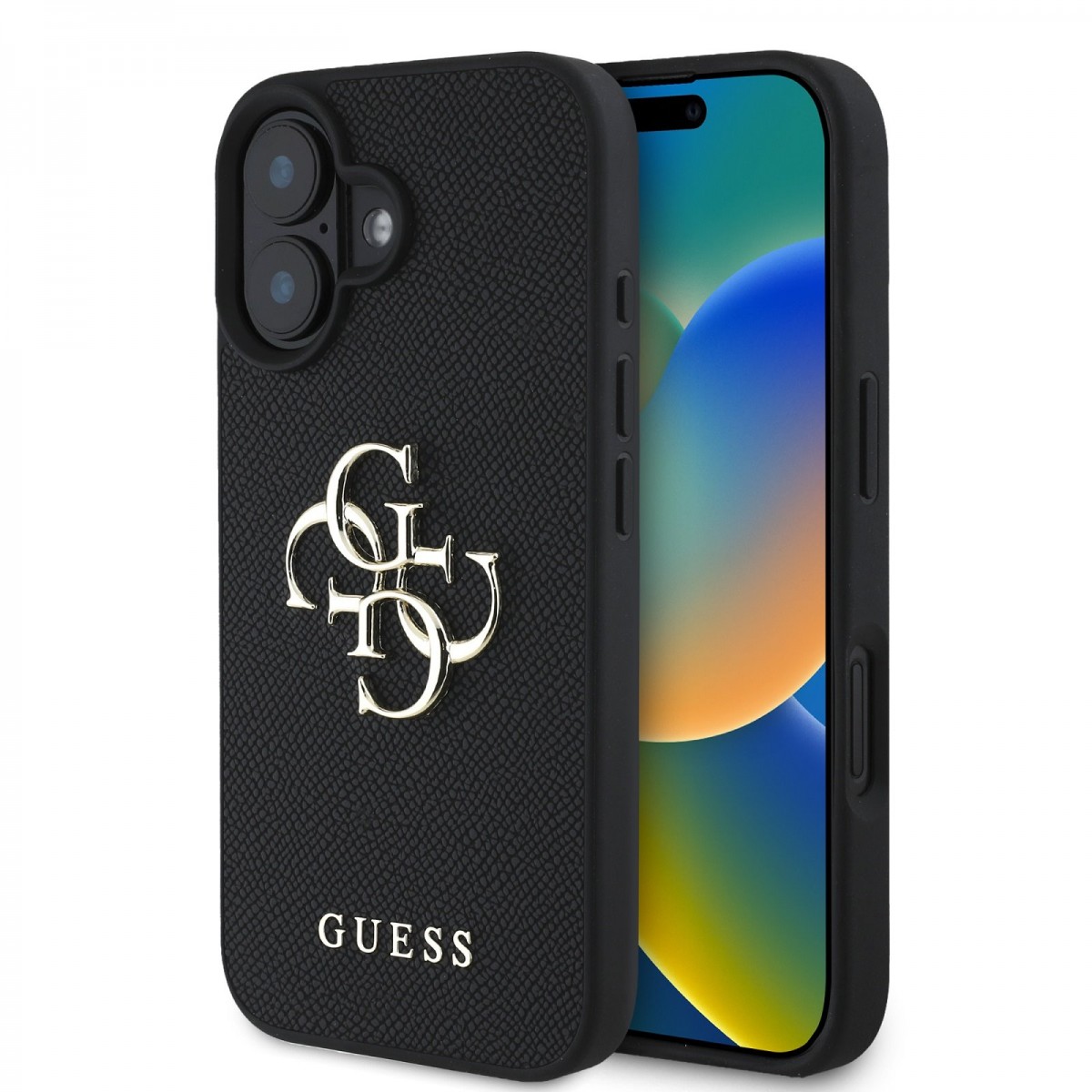 Levně Zadní kryt Guess PU Grained 4G Metal Logo pro iPhone 16 Black