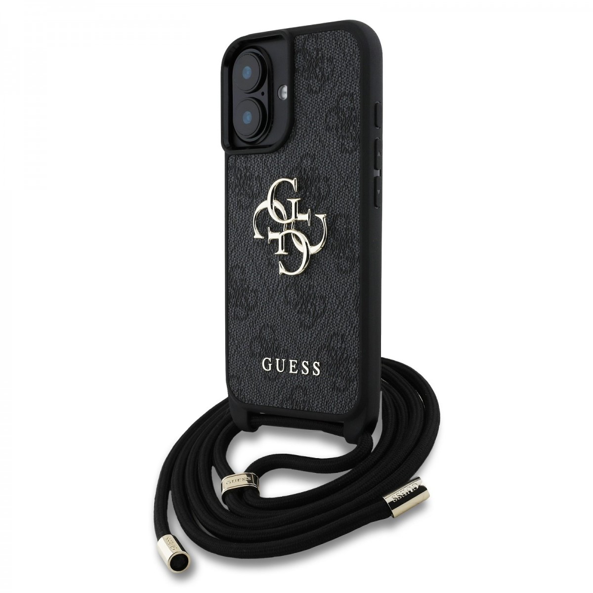 Levně Zadní kryt Guess PU 4G Metal Logo Crossbody Popruh pro iPhone 16 Black