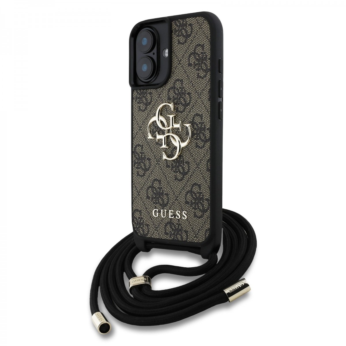 Levně Zadní kryt Guess PU 4G Metal Logo Crossbody Popruh pro iPhone 16 Brown