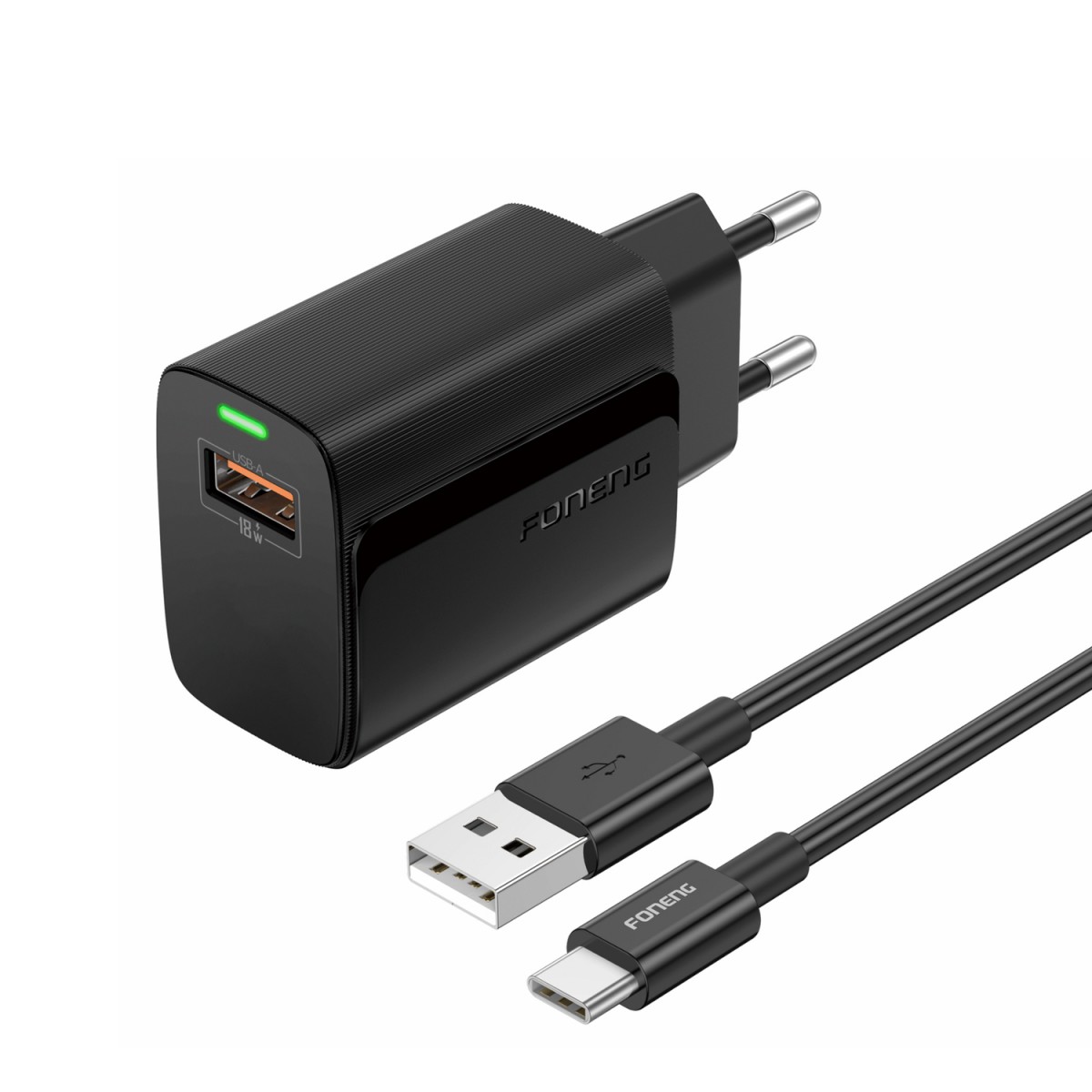 Levně Rychlonabíječka Foneng EU64 s datovým kabelem USB-C 18W černá