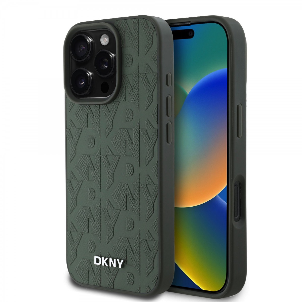 Levně Zadní kryt DKNY PU Leather Grid Pattern Magsafe pro iPhone 16 Pro Green
