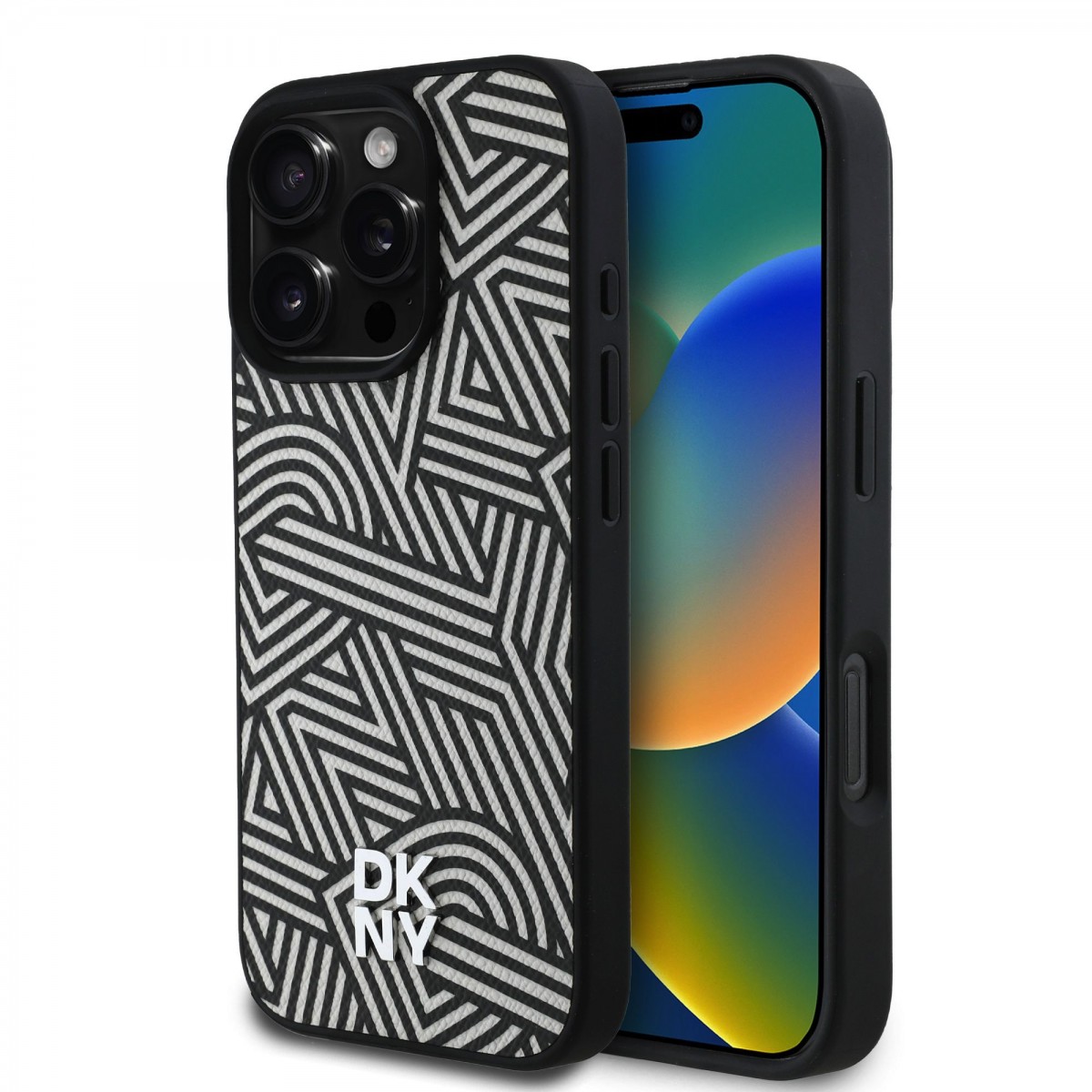 Levně Zadní kryt DKNY PU Leather Crosswalk Pattern Magsafe pro iPhone 16 Pro Ivory