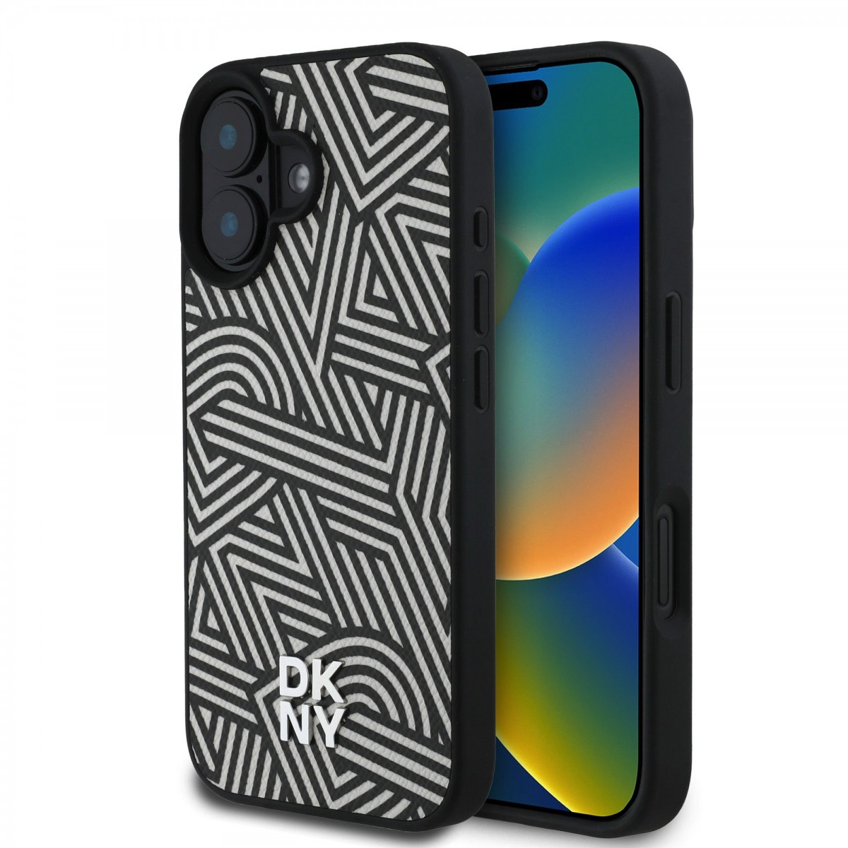 Levně Zadní kryt DKNY PU Leather Crosswalk Pattern Magsafe pro iPhone 16 Ivory