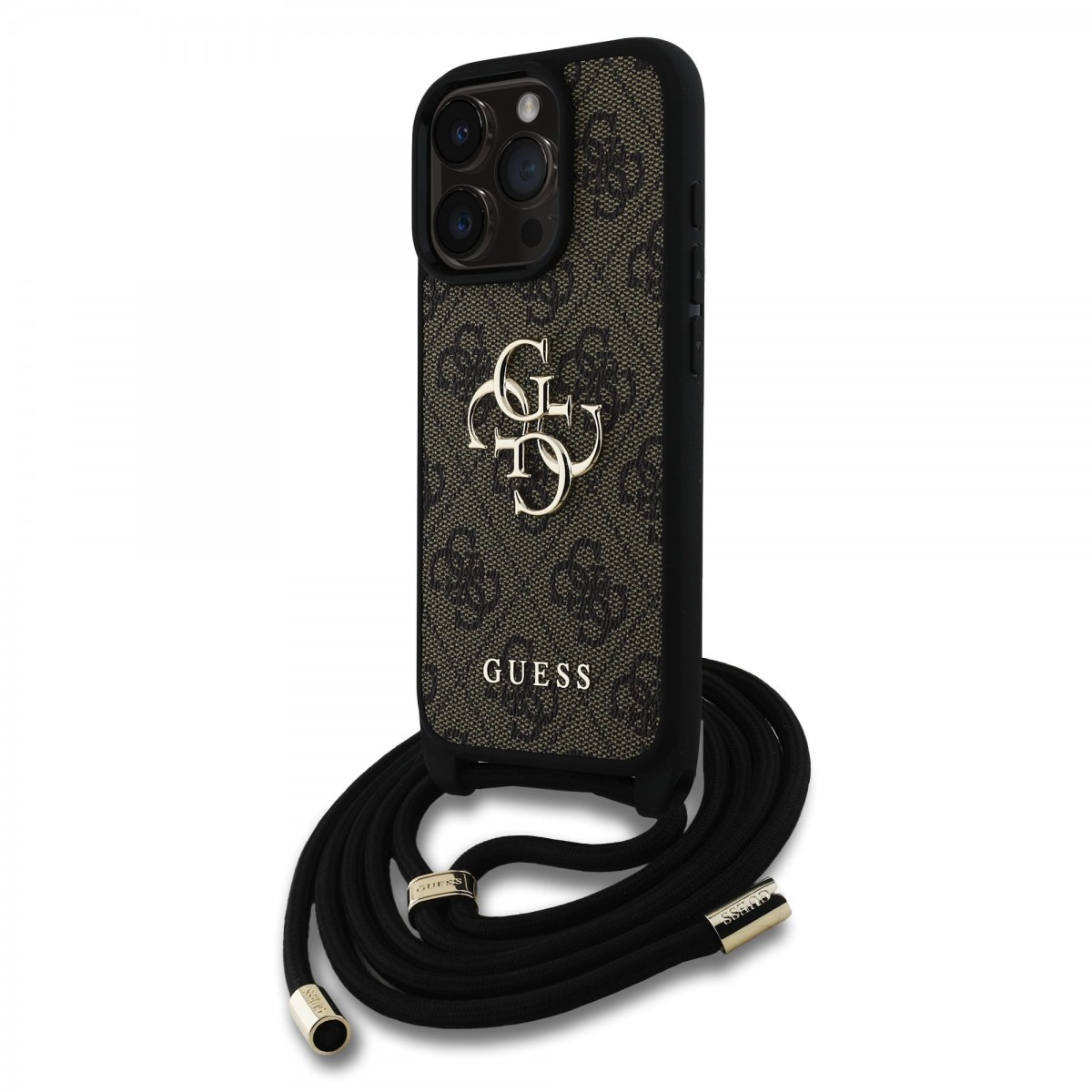 Levně Zadní kryt Guess PU 4G Metal Logo Crossbody Popruh pro iPhone 15 Pro Max Brown