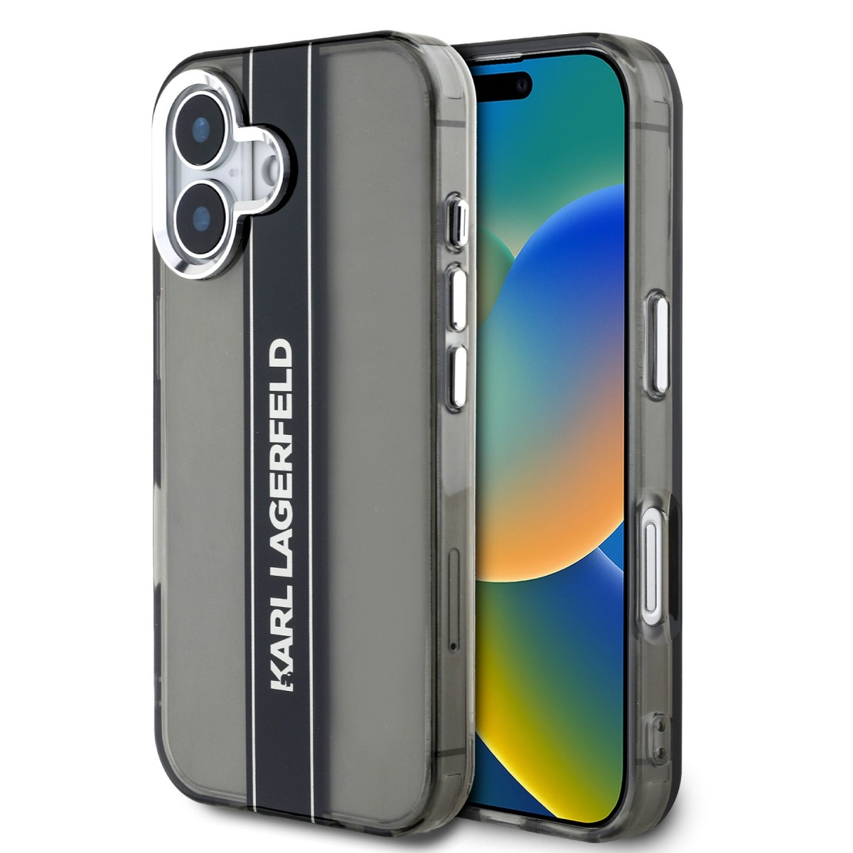 Levně Zadní kryt Karl Lagerfeld IML Stripe Logo pro iPhone 16 Black