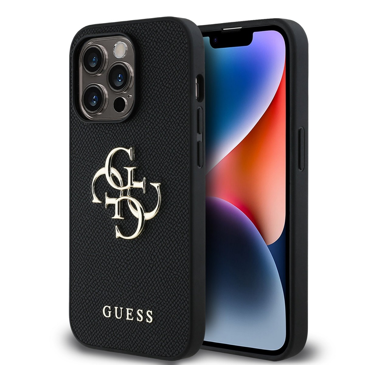Levně Zadní kryt Guess PU Grained 4G Metal Logo pro iPhone 13 Pro Black