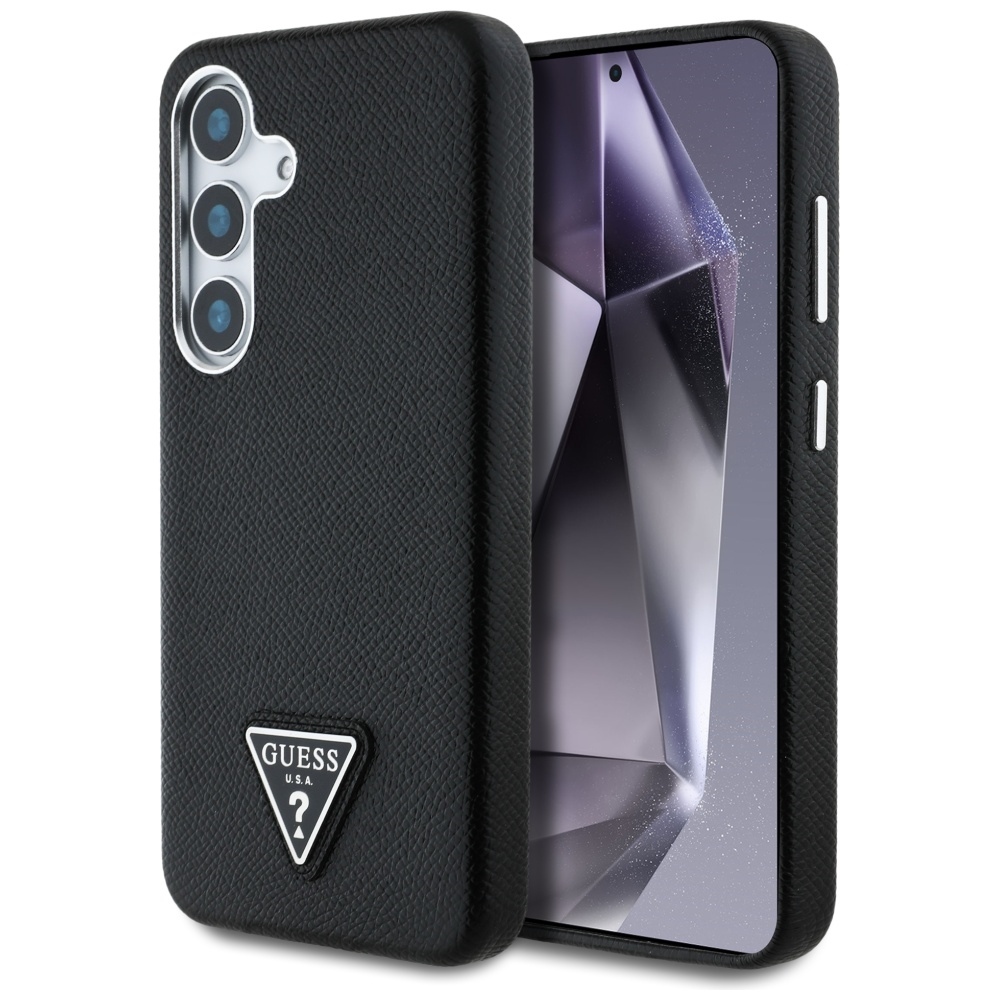 Levně Originální zadní kryt GUESS Grained Triangle Logo MagSafe pro Samsung Galaxy S25 černý