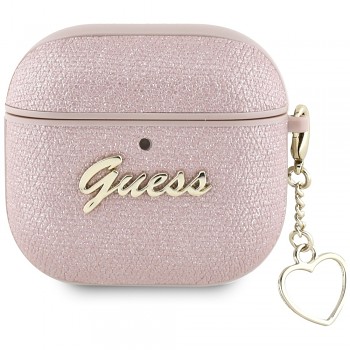 Originální pouzdro GUESS Metallic Script Charm pro Airpods 4 růžové