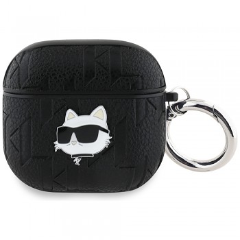 Originální pouzdro AMG KARL LAGERFELD Monogram Choupette Head pro AirPods 4 černé
