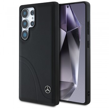 Originální zadní kryt MERCEDES Leather Curved Stitches pro Samsung Galaxy S25 Ultra černý