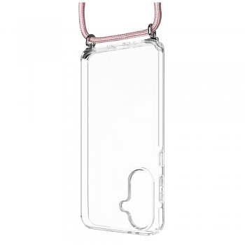 Zadní kryt FIXED Pure Neck s odnímatelnou růžovou šňůrkou na krk pro Samsung Galaxy A56 5G