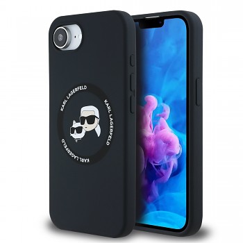Zadní kryt Karl Lagerfeld Liquid Silicone K&CH Heads MagSafe pro iPhone 16e Black