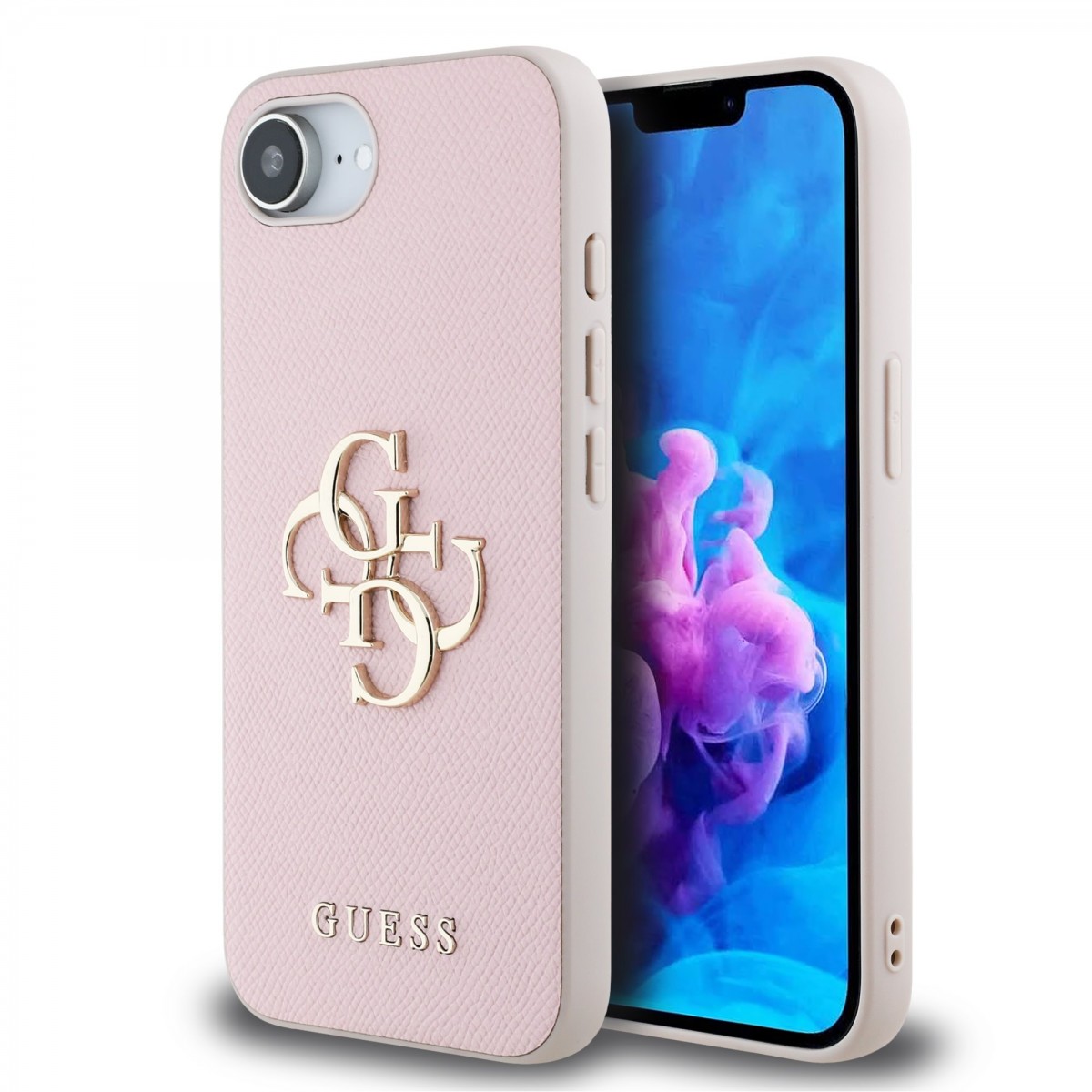 Levně Zadní kryt Guess PU Grained 4G Metal Logo pro iPhone 16e Pink
