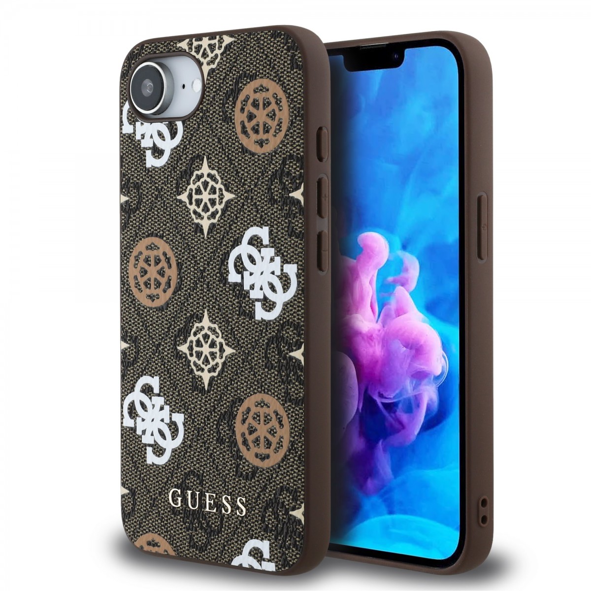 Levně Zadní kryt Guess PU 4G Peony MagSafe pro iPhone 16e Brown