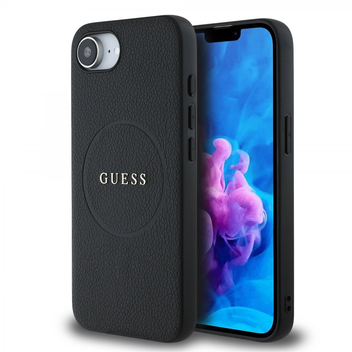 Levně Zadní kryt Guess PU Grained Classic Logo MagSafe pro iPhone 16e Black