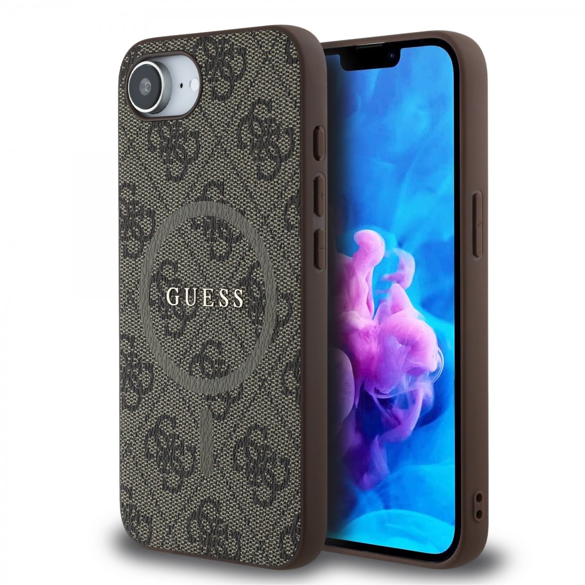 Levně Zadní kryt Guess PU Leather 4G Colored Ring MagSafe pro iPhone 16e Brown