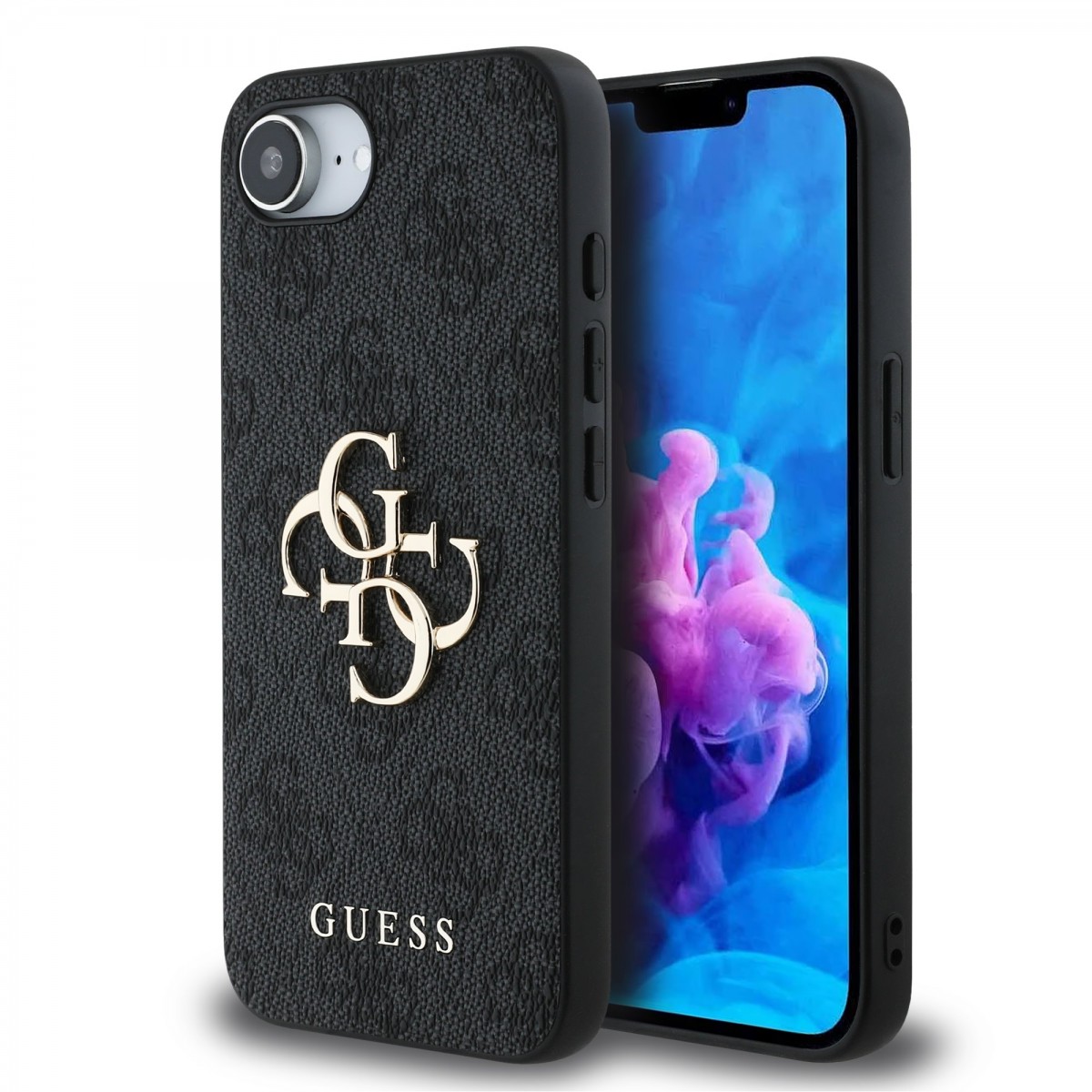 Levně Zadní kryt Guess PU 4G Metal Logo pro iPhone 16e Grey