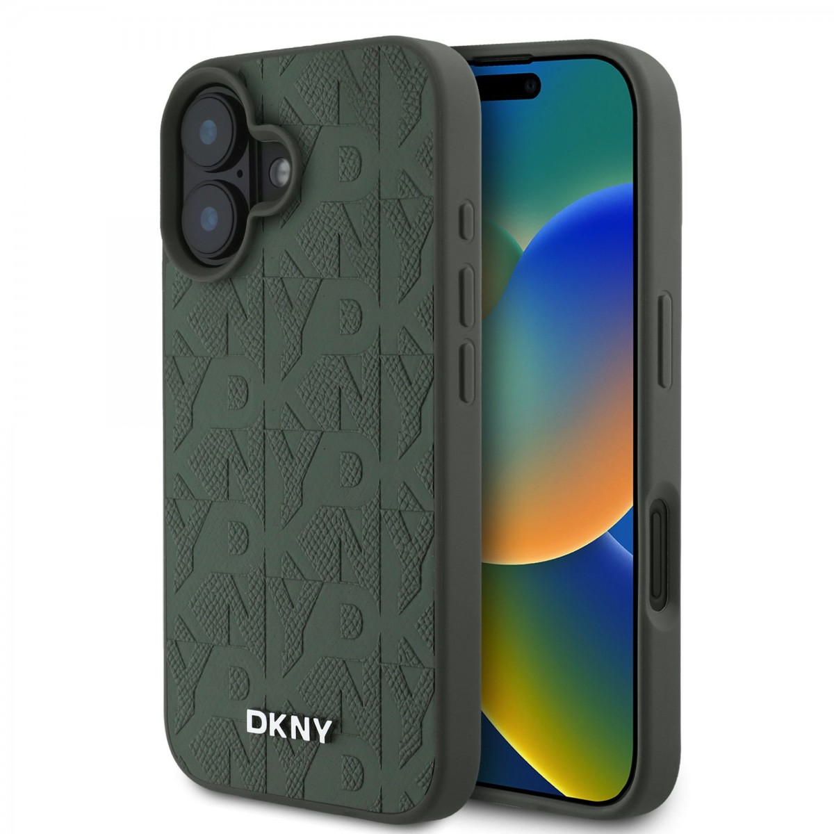 Levně Zadní kryt DKNY PU Leather Grid Pattern Magsafe pro iPhone 16 Green