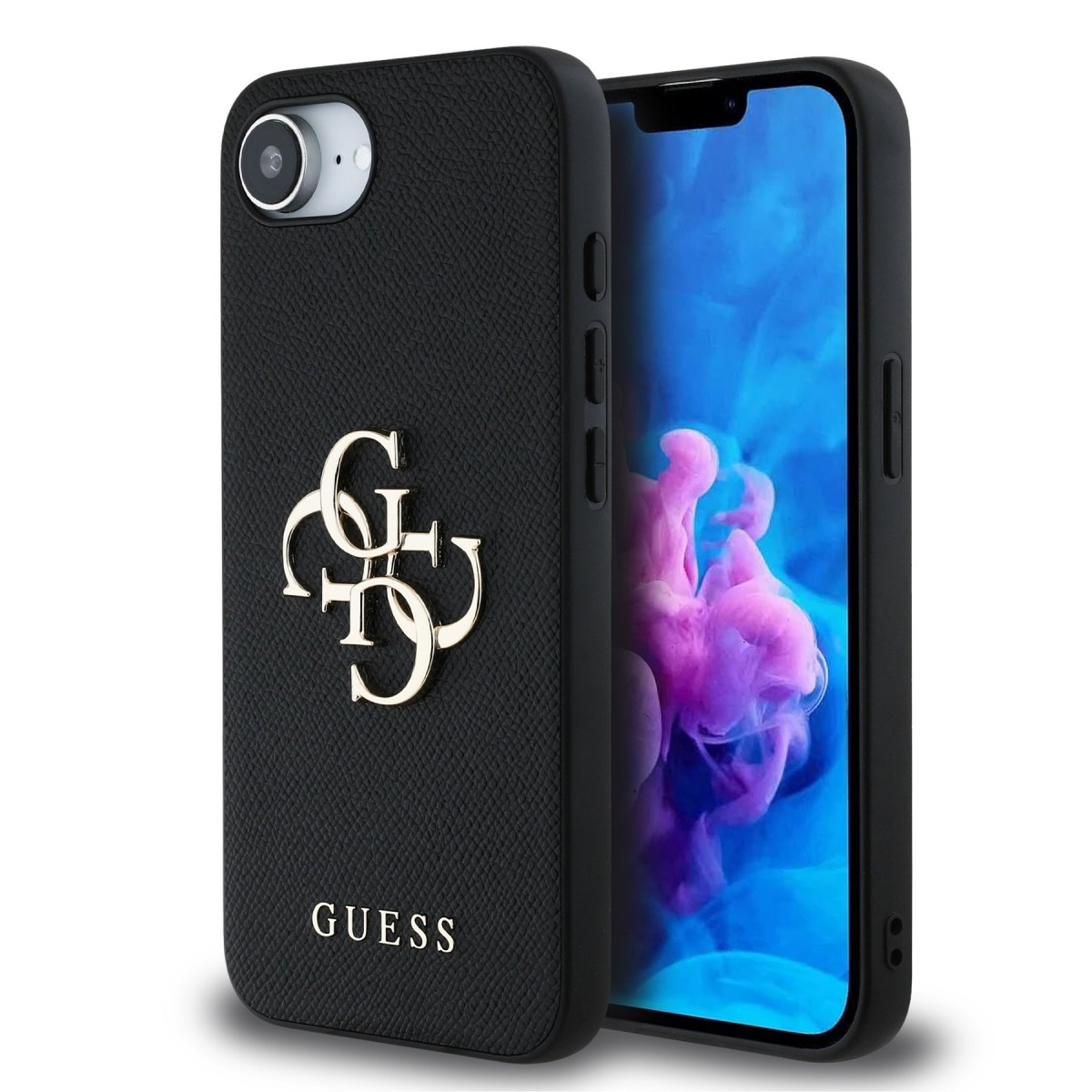 Levně Zadní kryt Guess PU Grained 4G Metal Logo pro iPhone 16e Black