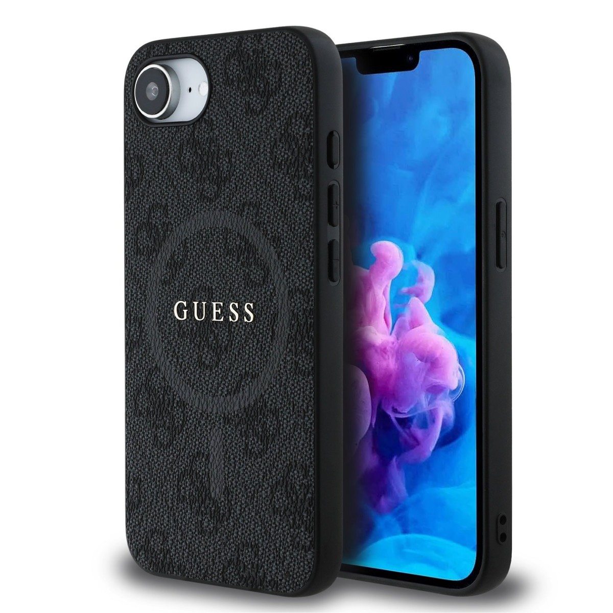 Levně Zadní kryt Guess PU Leather 4G Colored Ring MagSafe pro iPhone 16e Black
