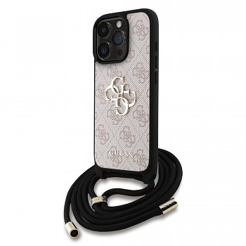 Zadní kryt Guess PU 4G Metal Logo Crossbody Popruh pro iPhone 16 Pro Max Pink