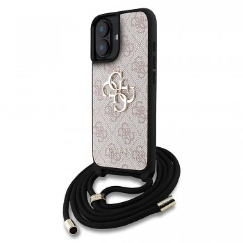 Zadní kryt Guess PU 4G Metal Logo Crossbody Popruh pro iPhone 16 Pink