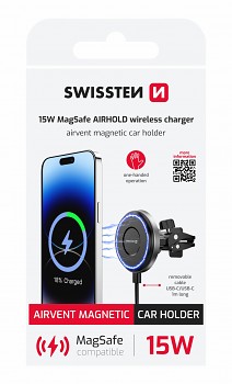 Magnetický držák do auta Swissten Airhold do ventilace s bezdrátovým nabíjením 15W-7,5W (kompatibilní s magsafe)