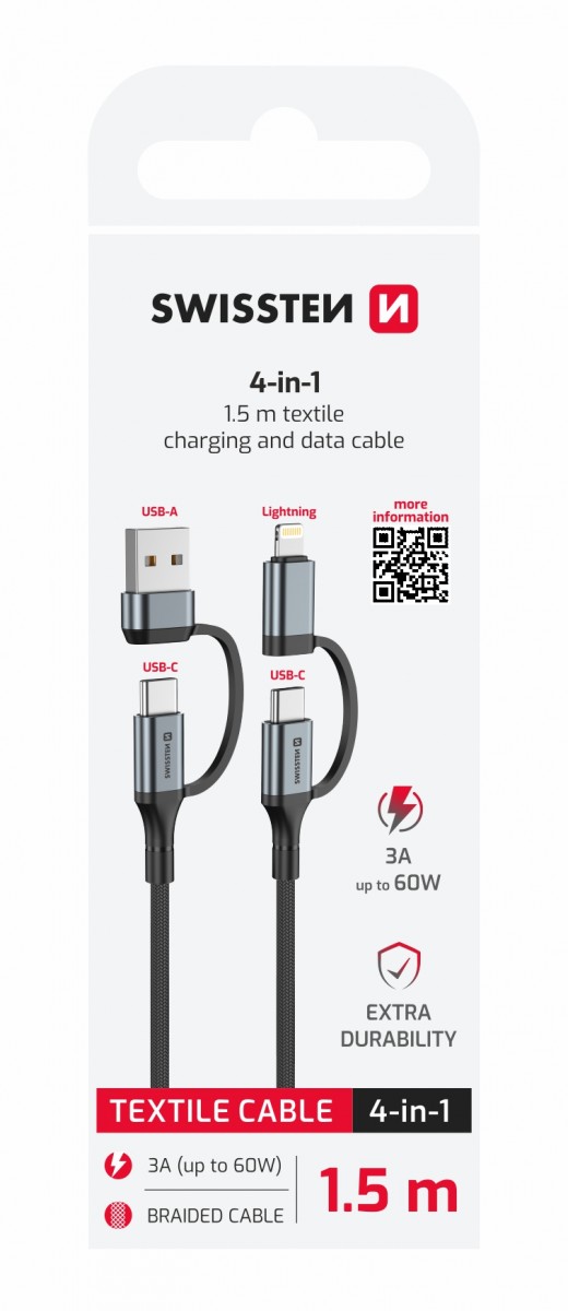 Levně Datový kabel Swissten 4v1 3A 1,5 m černý